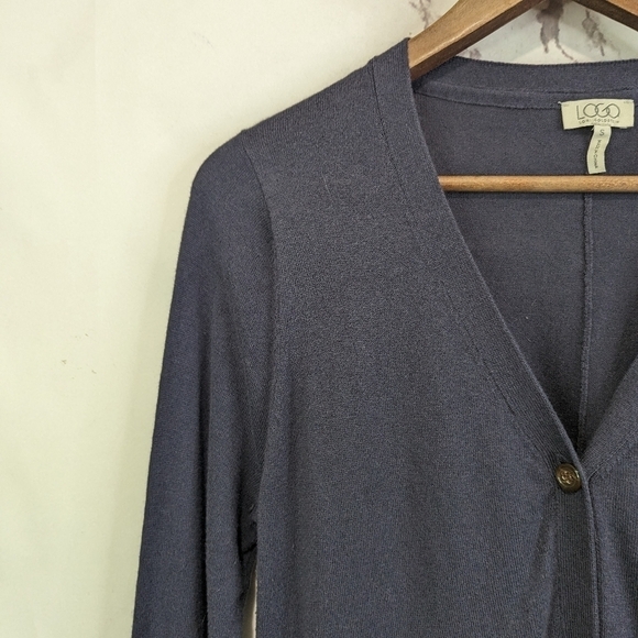 Logo by Lori Goldstein Cardigan Size Small V Neck Blue Chiffon Lace Trim Tunic - Picture 2 of 11